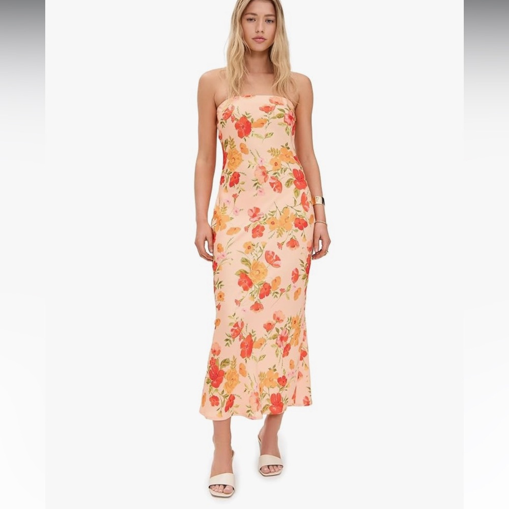 Resa Anna Slip in Ginger | Floral Strapless Maxi Dress | size L